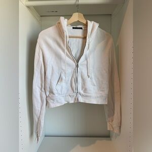 Brandy Melville White Cropped Zip Hoodie
